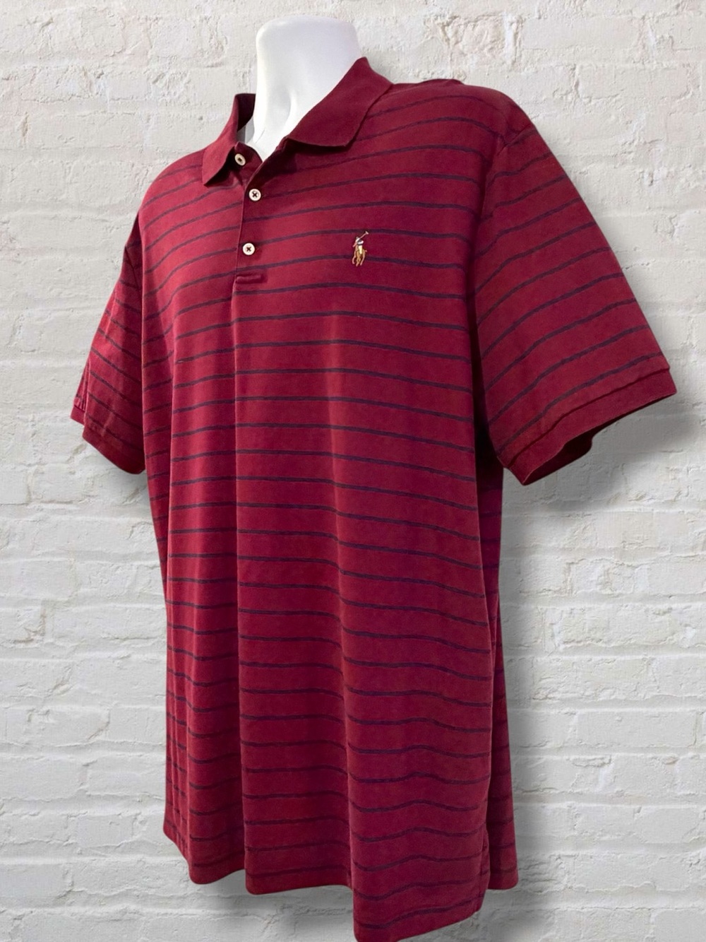 Polo Ralph Lauren Men’s XL Tall Classic Fit Burgundy Navy Stripe Polo Shirt - Picture 3 of 8